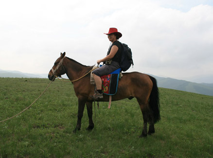 Hiker on horseback, Beijing Hikers Bashang Grasslands Trip, June 18-20, 2010