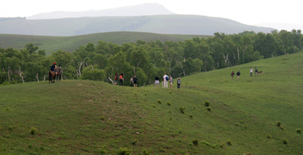 Walking along a ridge, Beijing Hikers Bashang Grasslands Trip, June 18-20, 2010