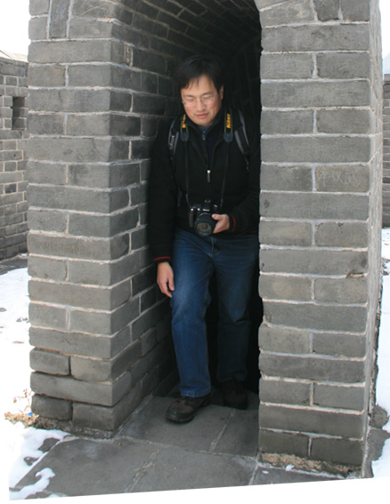 Thin foor on the wall, Beijing Hikers Huangyaguan Great Wall hike, 2009-11-18