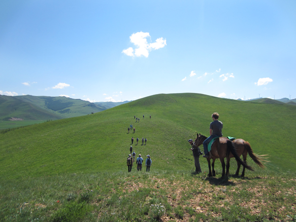 We followed a trail along the ridgeline. The hills don’t look too big here, but we were nearly at 2,000m above sea level -  Bashang Grasslands trip, 2014/7