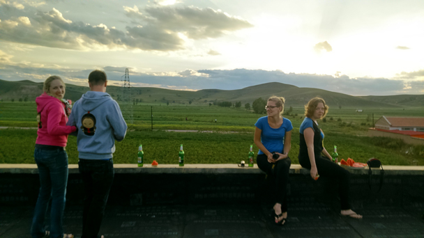 The rooftop of the guesthouse is a great spot to relax with a beer or two - Bashang Grasslands trip, August 2014
