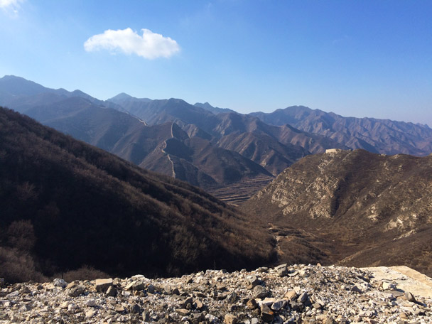 Great Wall in the background, and the remains of old Great Wall in the foreground of this shot - 20141108-Zhenbiancheng