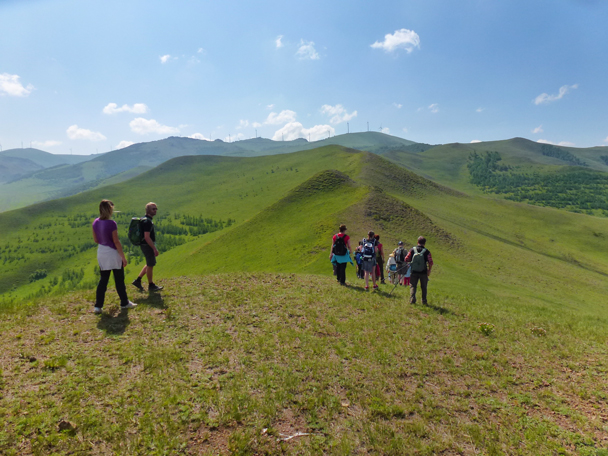 Heading along the ridge towards wind turbines - Bashang Grasslands, Hebei Province, 2015/06