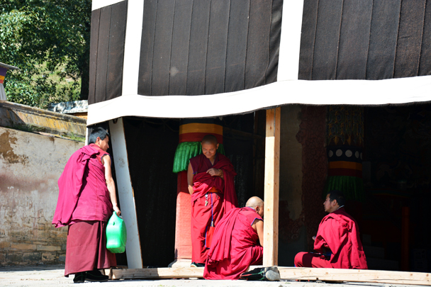 Monks waiting for the prayer ceremony - Xiahe, Labrang Monastery, and the Zhagana area in southern Gansu, September 2016