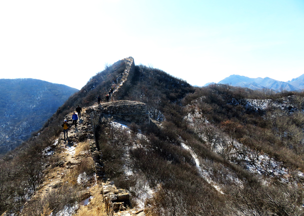 The hikers pass the base of an old tower - Zhenbiancheng Great Wall Loop, 2017/2/25