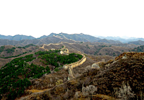 The Gubeikou Great Wall runs through the hills up to the 24-Eyes Tower - Gubeikou and Jinshanling Great Wall camping, 2017/3/25