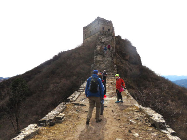 Ah ... a big climb up to a tower is over there - Gubeikou and Jinshanling Great Wall camping, 2017/3/25