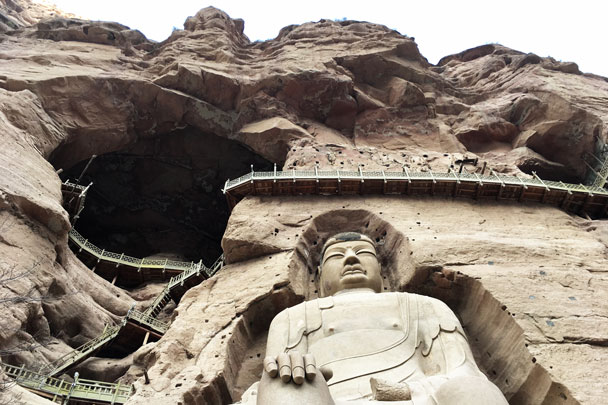 This carved Buddha was repaired in 2011 - Lanzhou Danxia Landform, Yellow River, and Bingling Temple, 2017/12
