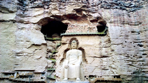The giant Buddha at Bingling Temple - Lanzhou Danxia Landform, Yellow River, and Bingling Temple, 2017/12