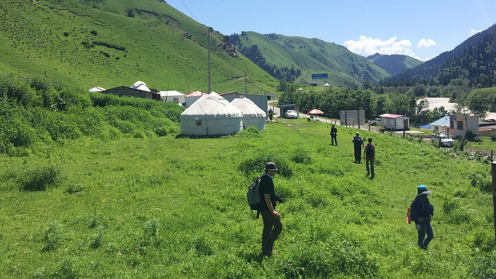 Hiking into a village