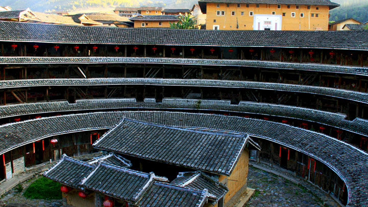 A four-level tulou building with an additional inner ring.