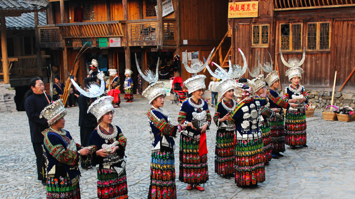 A folk culture performance in a Miao village