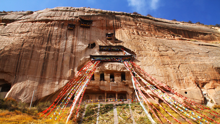 The cliffside chambers of Horse Hoof Temple, near Zhangye, Gansu