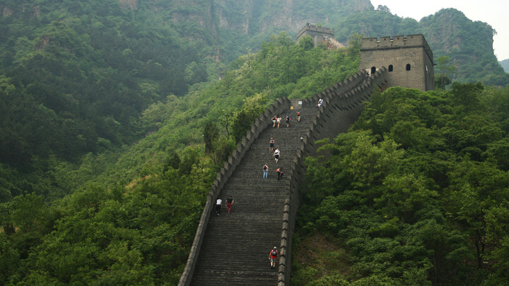 A steep climb to a large tower at the Huangyaguan Great Wall