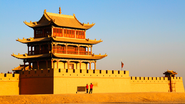 Outside the west gate of the fortress at Jiayuguan