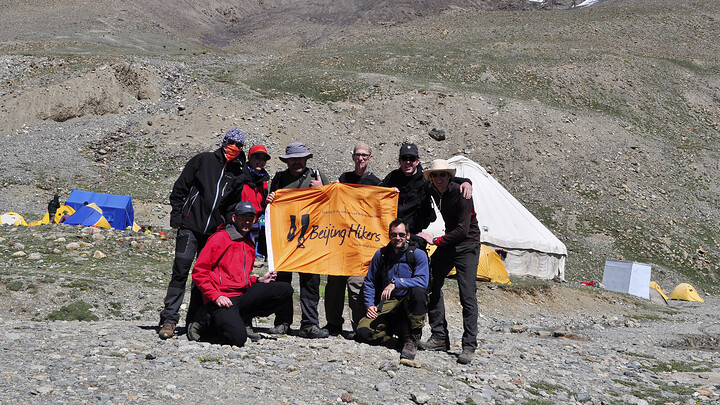 Team photo at the first base camp on Mt. Muztagh-Ata