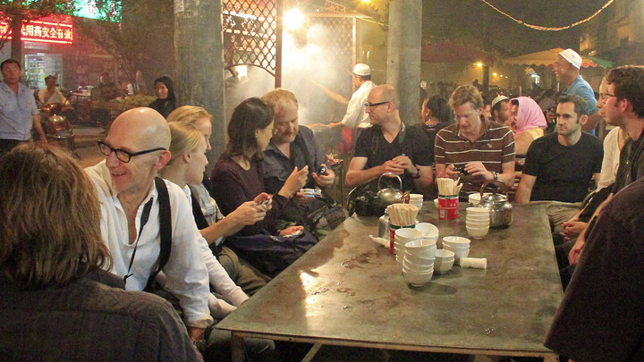 Enjoying a meal at Kashgar’s night market