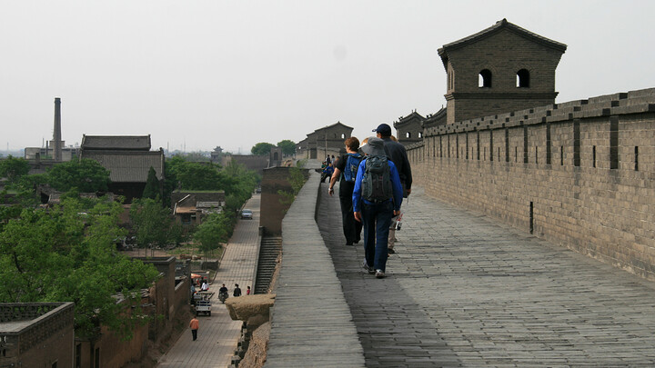 Walking around the old city walls of Pingyao.