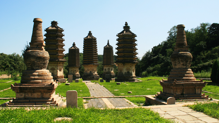 A view of the pagoda and stupas from the rear of the site